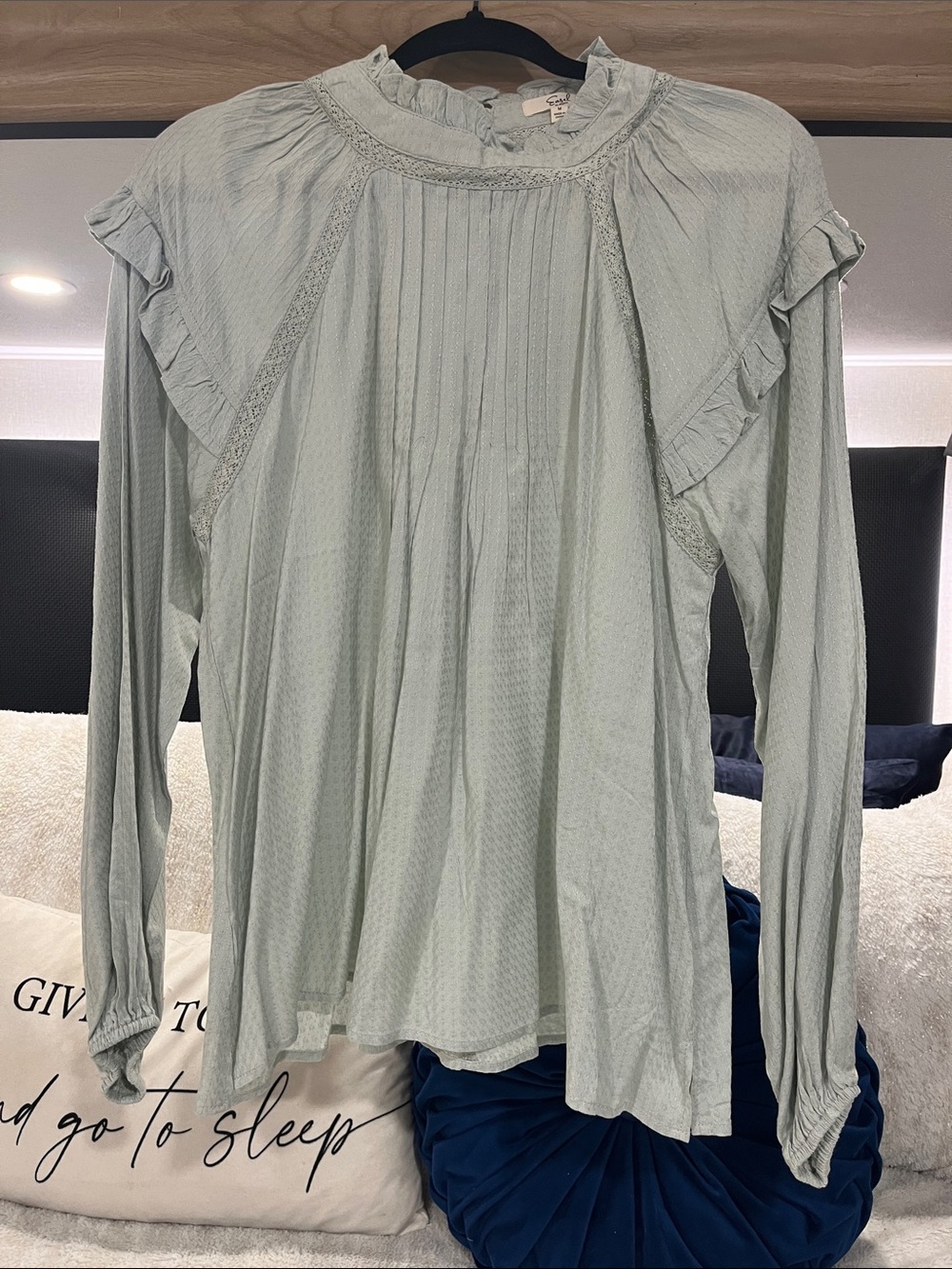 easel Light Sage Green Ruffled Pintuck Blouse